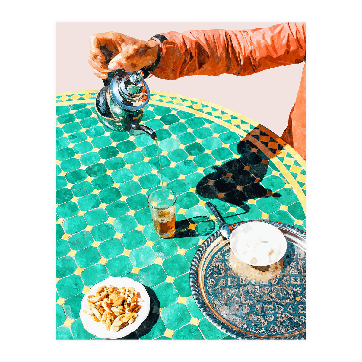 Chai, India Culture & People Painting, Exotic Travel Places Tea Bohemian Colorful Morocco Turkish (Print Only)