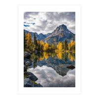 Golden Autumn Reflection: Majestic Mountain Wilderness Landscape (Print Only)