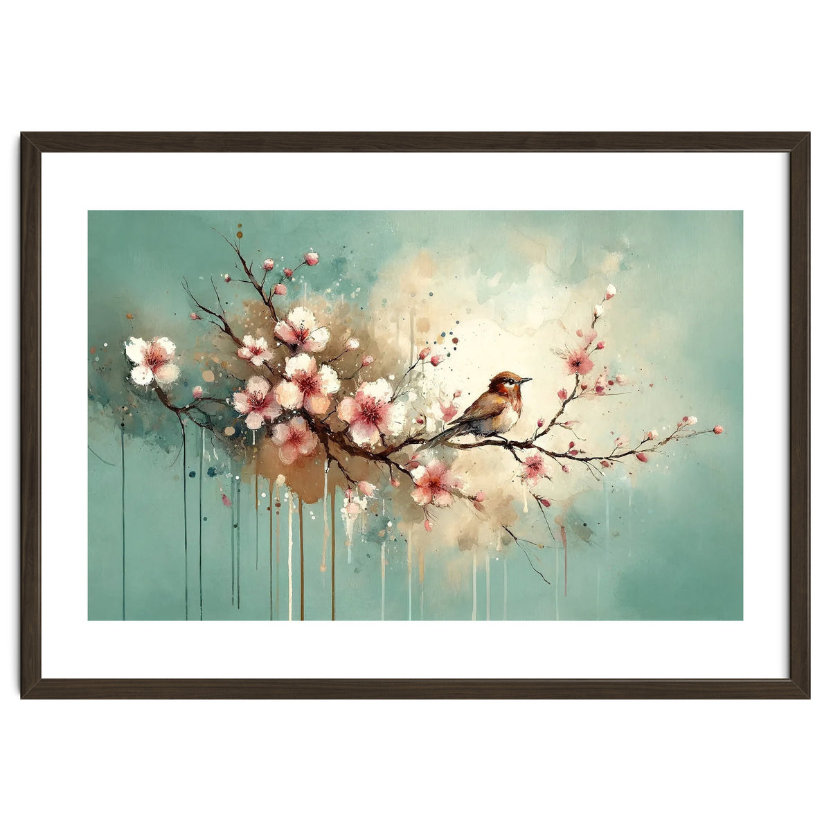 Bird Resting On Cherry Blossom Branch