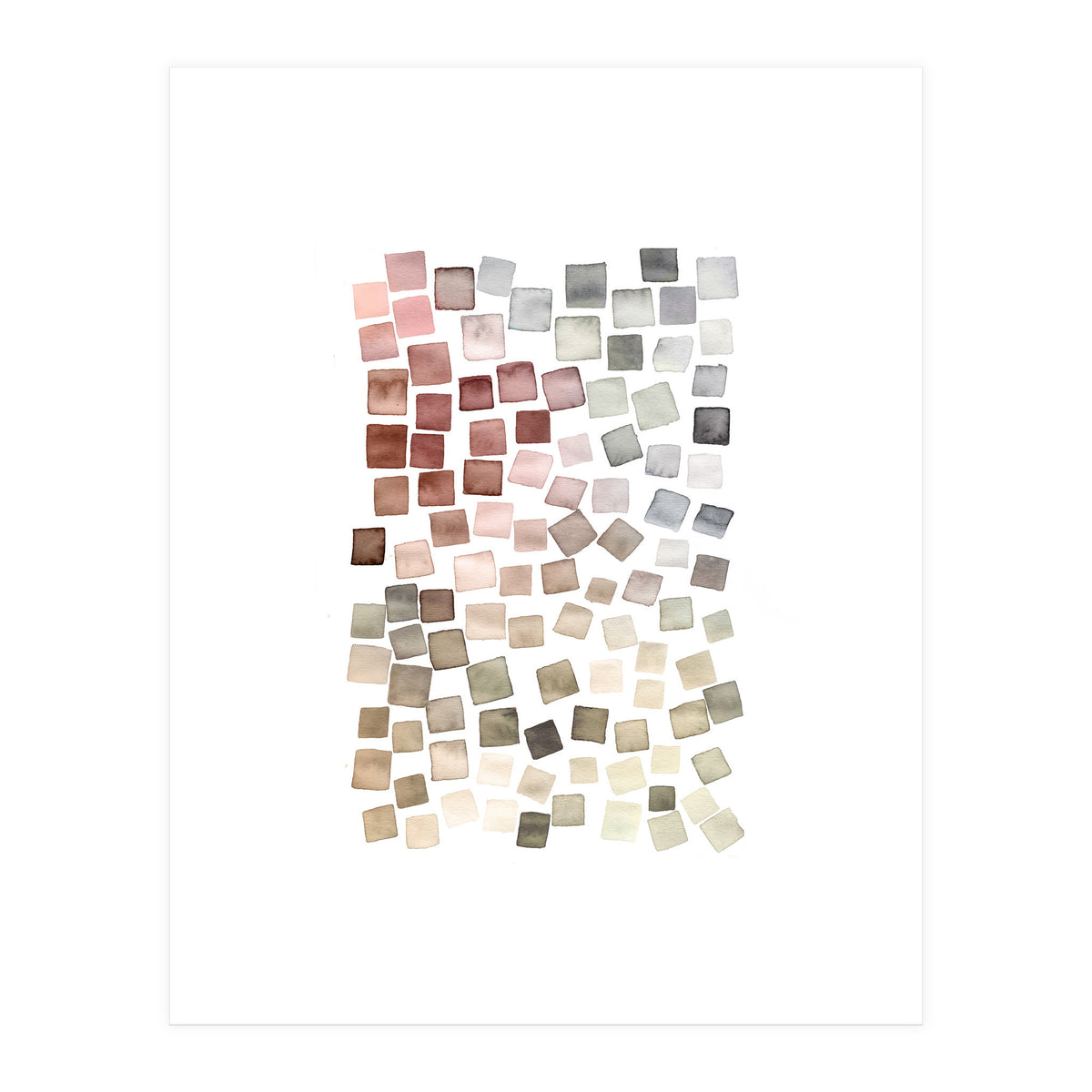Watercolor Geometric Square Shapes Red (Print Only)