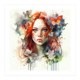 Watercolor Floral Red Hair Woman #7 (Print Only) thumbnail