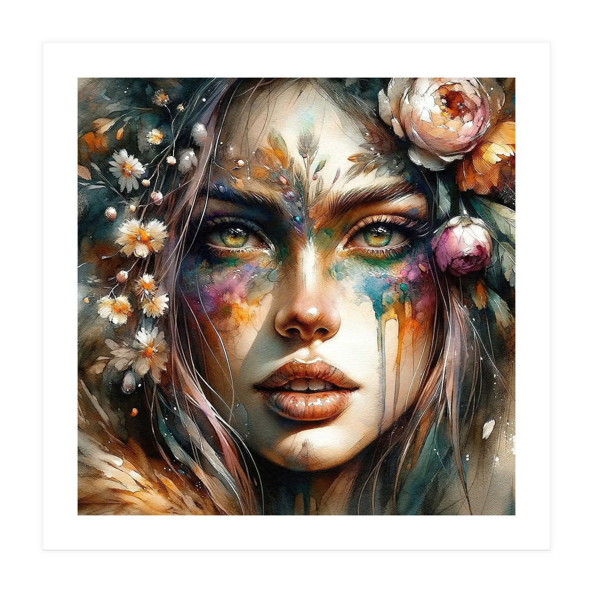 Floral Forest Druid Woman Portrait (Print Only)