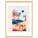The Arabian Desert, Nature Landscape Travel Illustration, Camels Eclectic Sand Dunes Dubai Palm, Sahara Middle East Hot Summer Animals Bohemian thumbnail