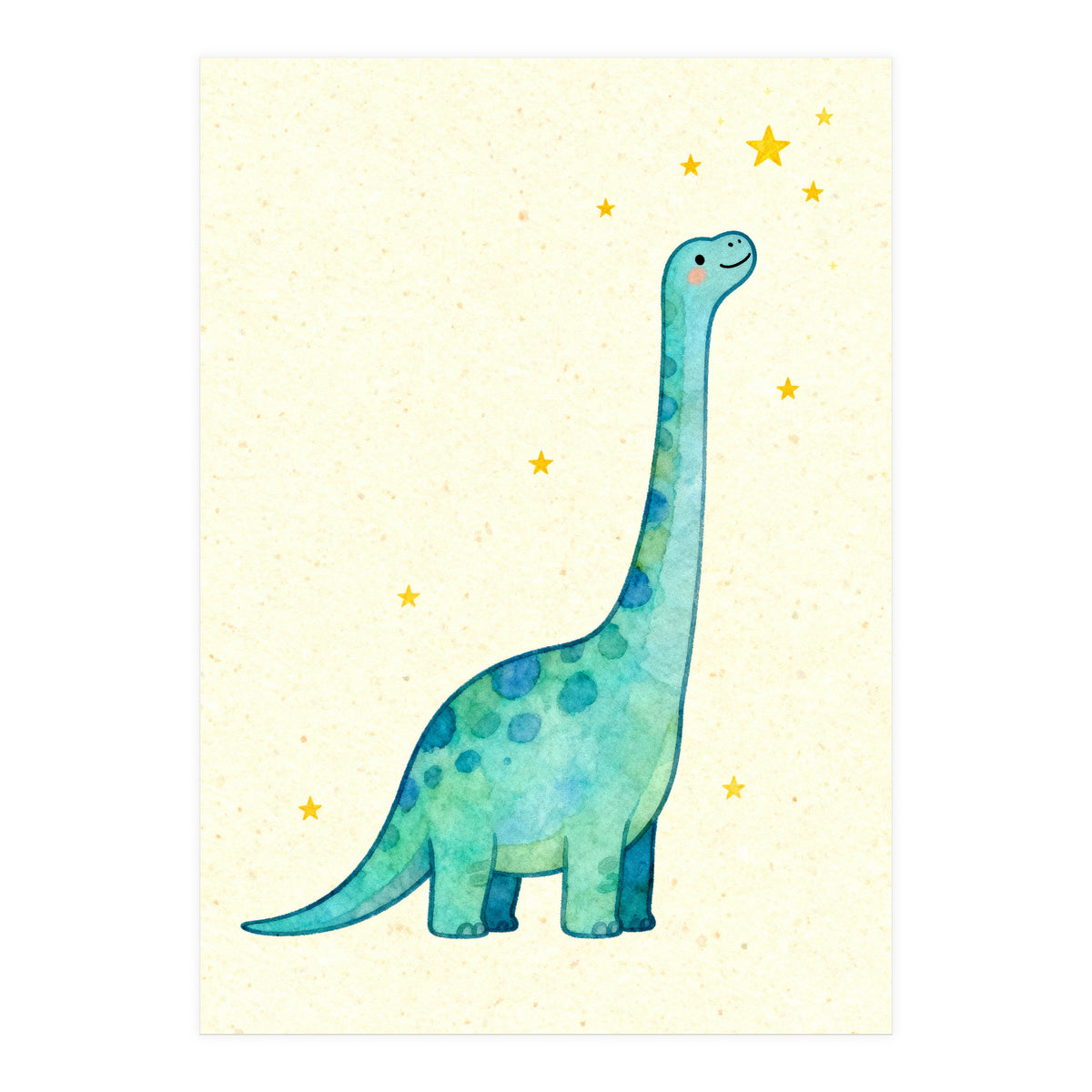 Cute Brontosaurus Watercolor Art, Whimsical Dinosaur Nursery Print, Starry Dino Illustration (Print Only)