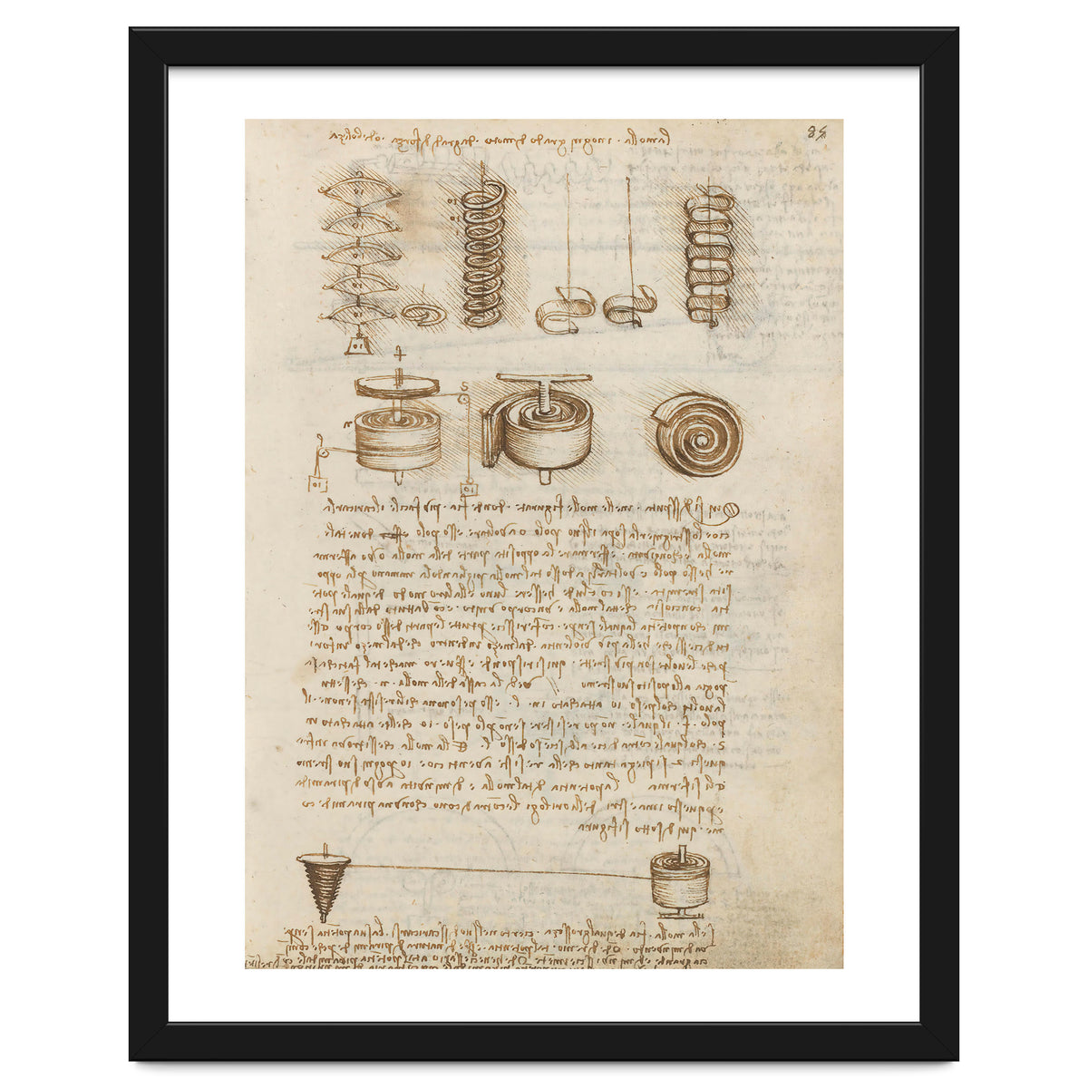 Folio f 85r. Codex Madrid I (Ms. 8937) "Treaty of statics and mechanics", 192 folios with 384 pag...