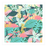 Flamingo Tropical, Colorful Modern Bohemian Eclectic Jungle Graphic Design, Blush Forest Gold Floral (Print Only) thumbnail