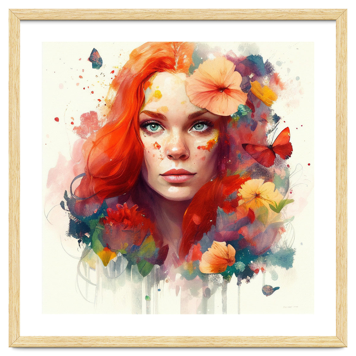 Watercolor Floral Red Hair Woman #5