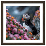 Puffin Bird Among Colorful Wildflowers In Bloom thumbnail