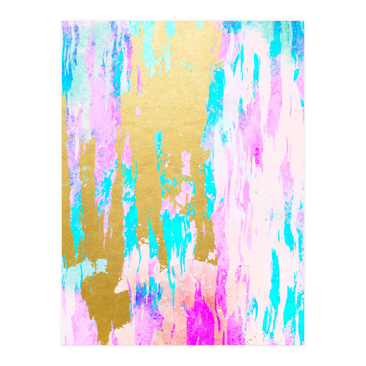 Meraki, Abstract Gold Painting, Colorful Graphic Design, Golden Pink Blue Eclectic Luxe Illustration (Print Only)