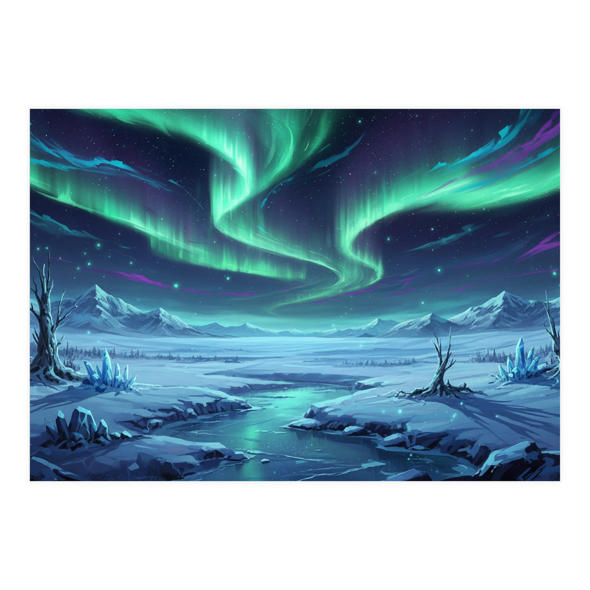Arctic Glow: Northern Lights Winter Landscape (Print Only)