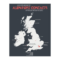UK & Ireland Map of Alien First Contacts in Movies (Print Only)