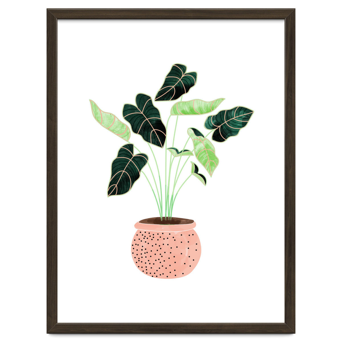 Home Plant | Ceramic Botanical Planter Illustration | Minimal Bohemian Watercolor Painting Polka Dot