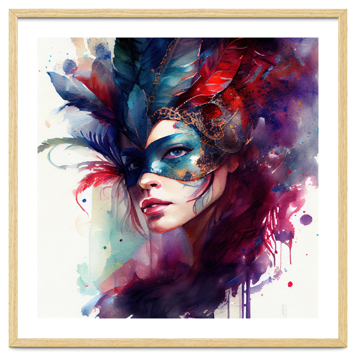 Turquoise Feathered Carnival Mask Portrait