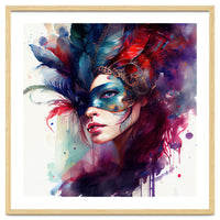 Turquoise Feathered Carnival Mask Portrait