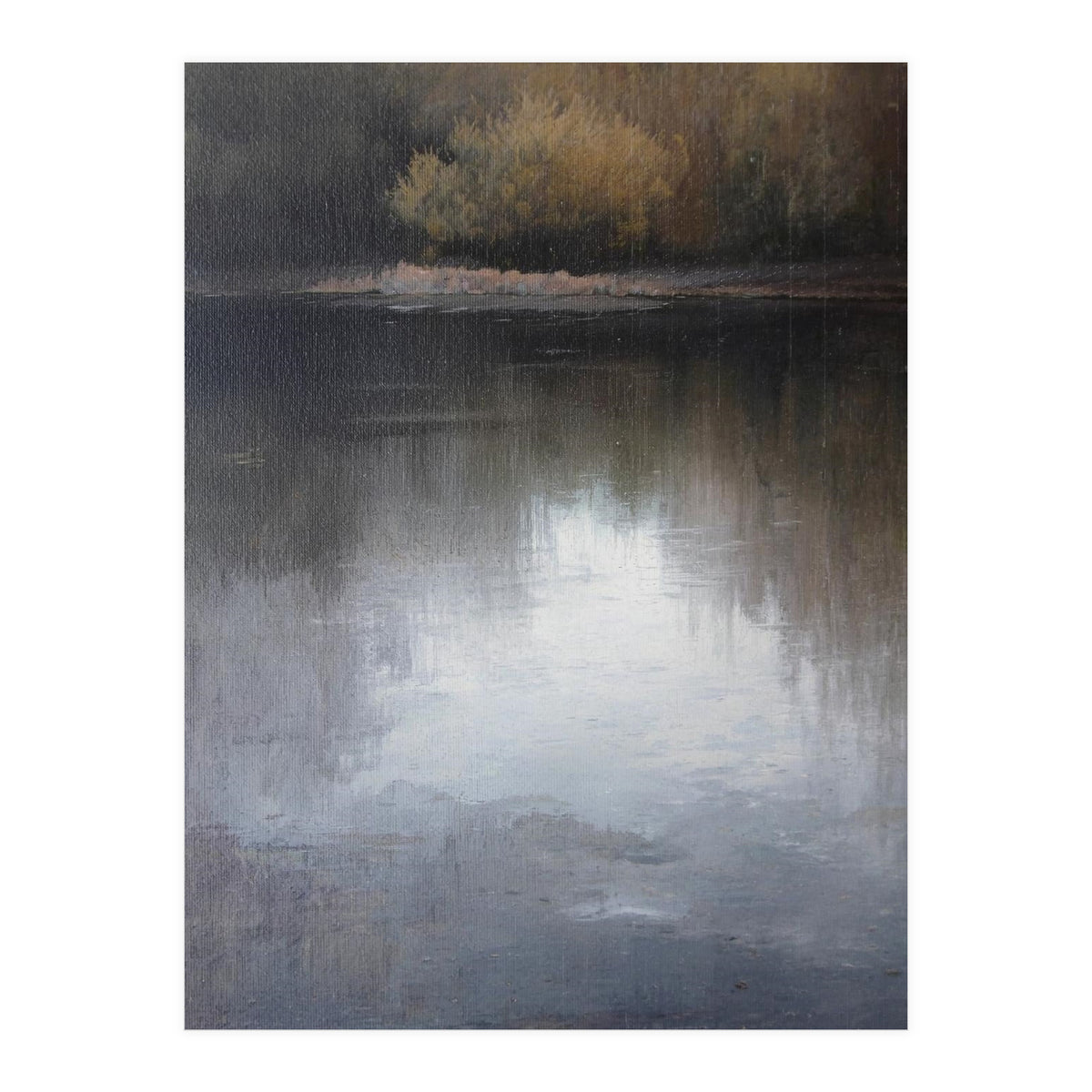 Atmospheric Golden Autumn Forest Reflection Oil Painting (Print Only)