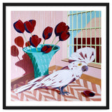 White cockatoo and black tulips thumbnail