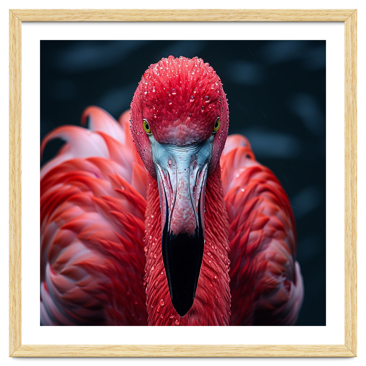 Close Up Flamingo Face With Water Droplets
