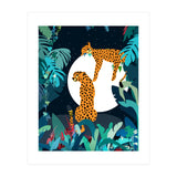 Over The Moon, Leopard In Love, Jungle Wildlife Tropical Tiger Botanical, Nature Cat Dark Animals (Print Only) thumbnail