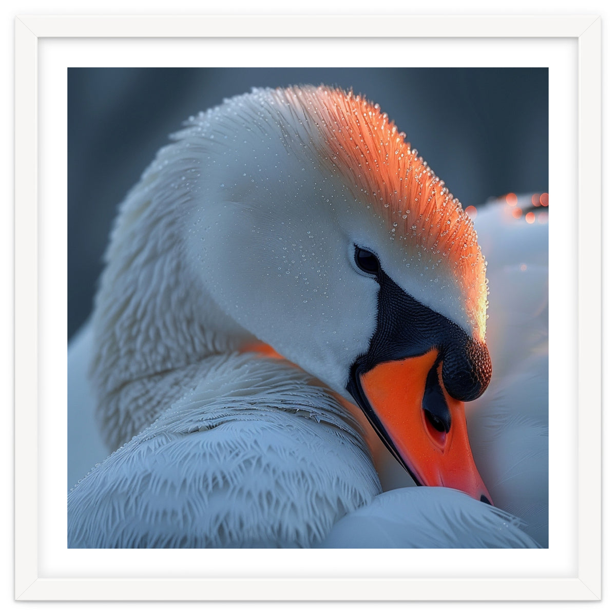 Close Up Of A White Swan With Water Droplets