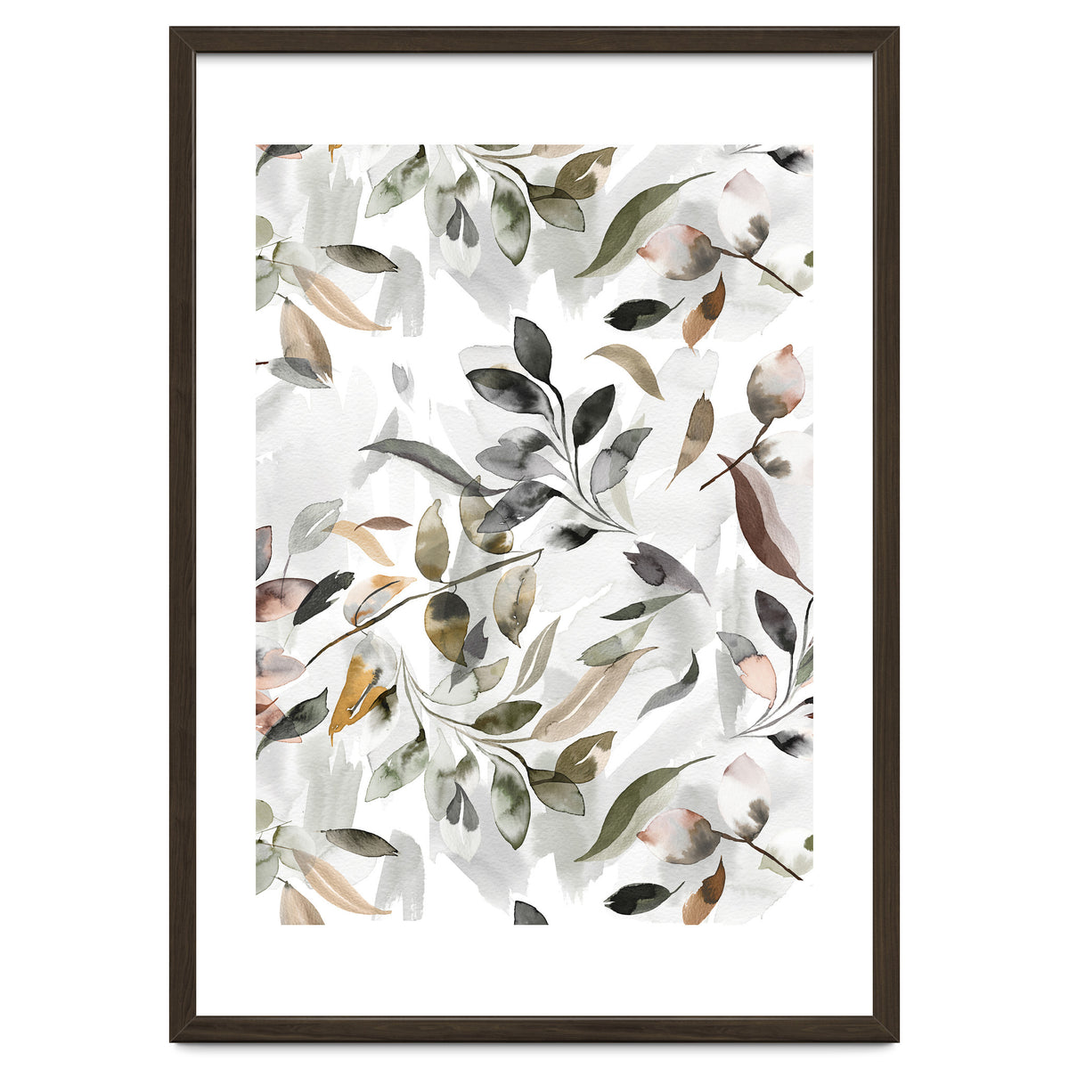 Watercolor Leaves Neutral Gray