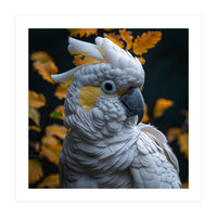 Yellow Crested Cockatoo Portrait Autumn Leaves Dark (Print Only)
