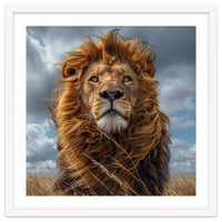 Majestic Lion Portrait Windblown Mane Outdoors