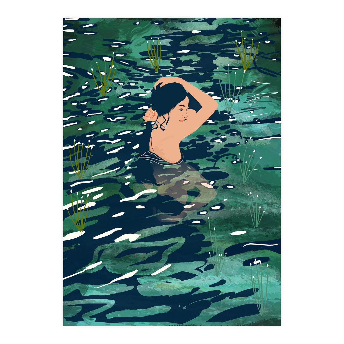 The Birth Of A Lake, Wild Nature Landscape Painting, Bohemian Woman Free Spirit (Print Only)