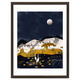 Midnight Lake, Stork Wildlife Animals Abstract Painting, Nature Landscape Travel Adventure Full Moon Night, Eclectic Gold Birds Magical Bohemian thumbnail