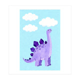 Purple Stegosaurus Watercolor Art, Cute Dinosaur Nursery Print, Dino and Clouds Illustration (Print Only) thumbnail