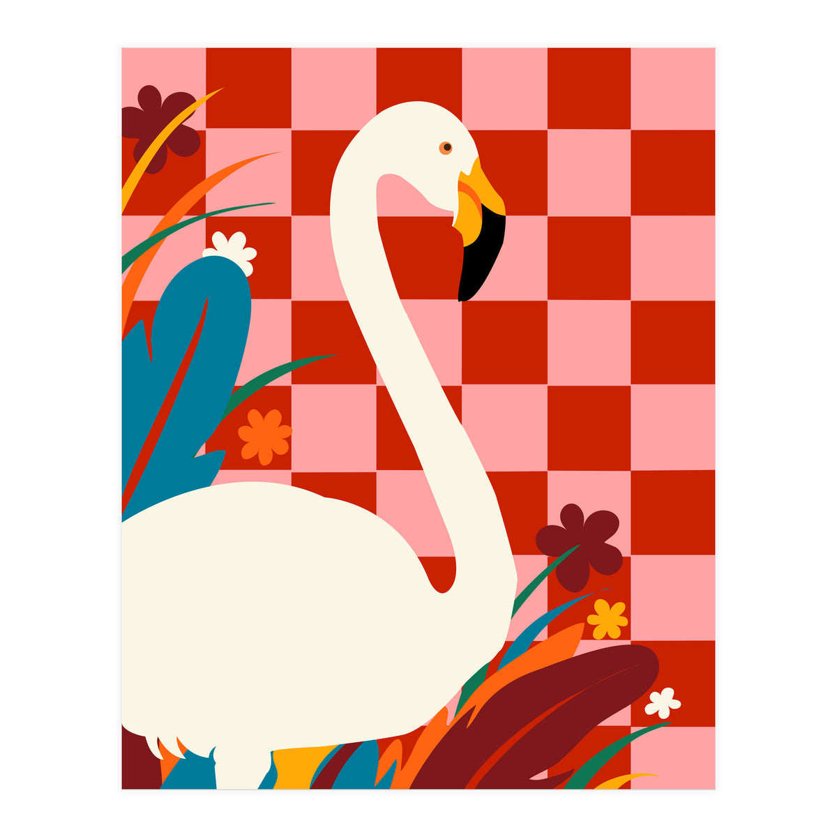 Checkers & The Great Egret, Wildlife Animals Maximalist Eclectic, Bold Heron Botanical Nature Jungle Bohemian (Print Only)