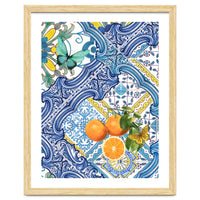 Mediterranean blue tiles, butterflies and citrus fruit