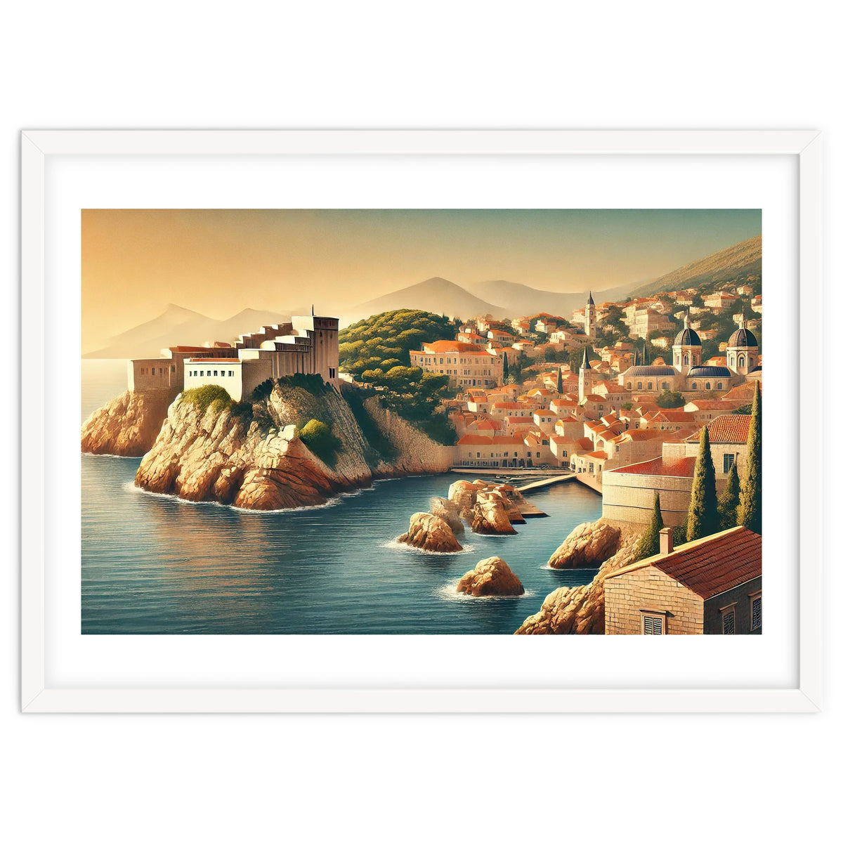 Vintage Croatia, Dubrovnik Coastal Poster
