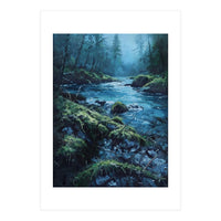 The Cerulean Current: A Whispering Flow Through the Moss (Print Only)