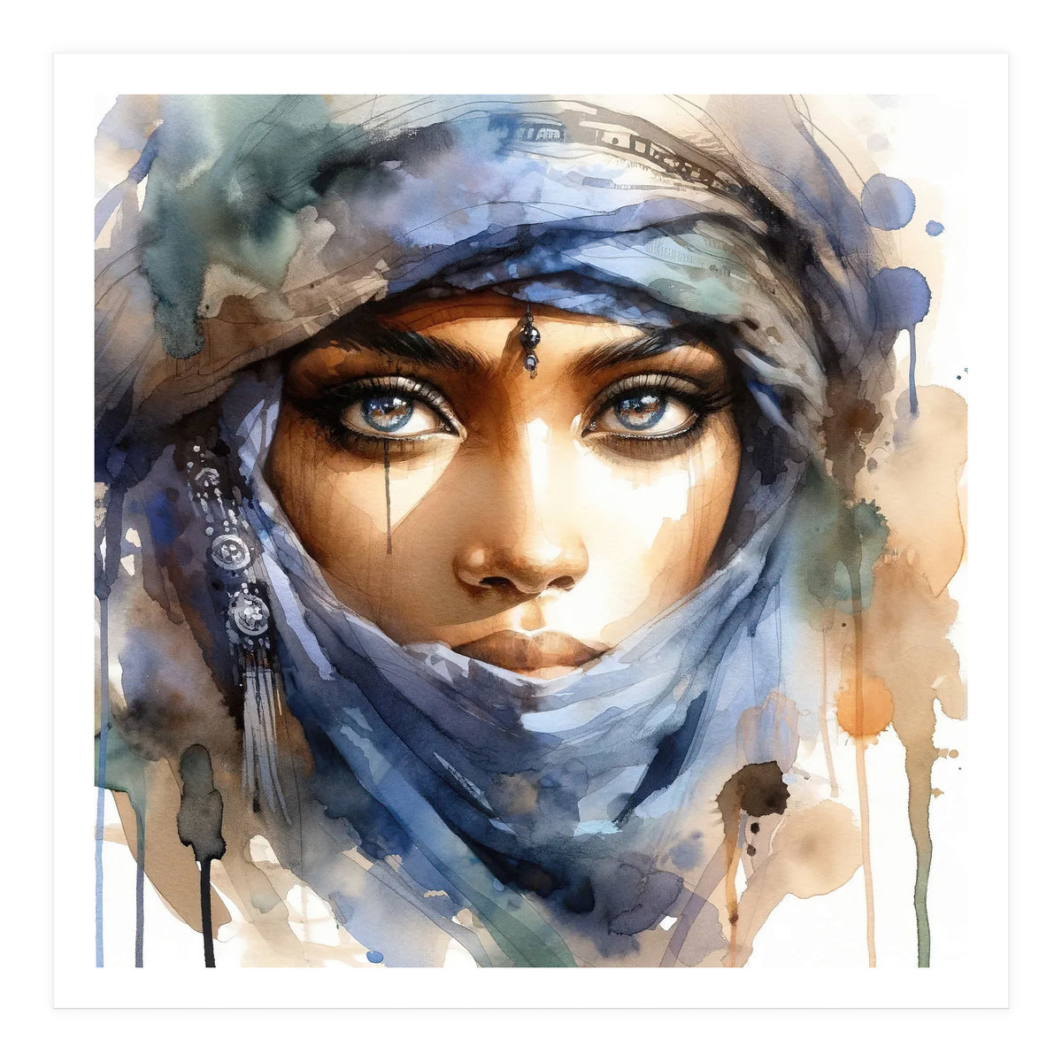 Blue Veil Tuareg Woman Portrait (Print Only)