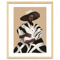 Woman In Stripes Holding A White Rabbit