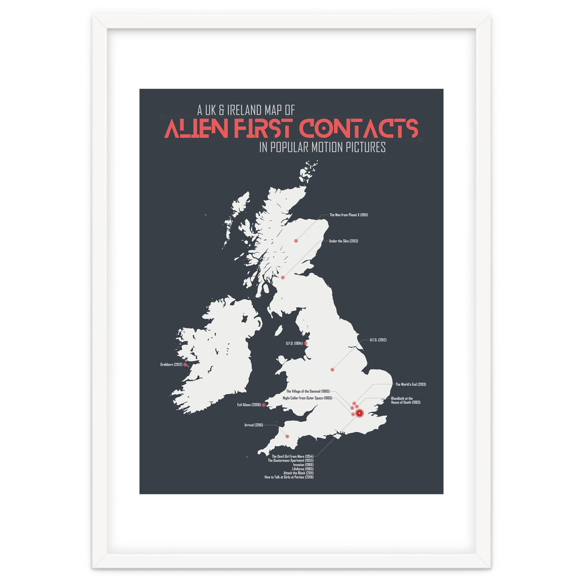 UK & Ireland Map of Alien First Contacts in Movies