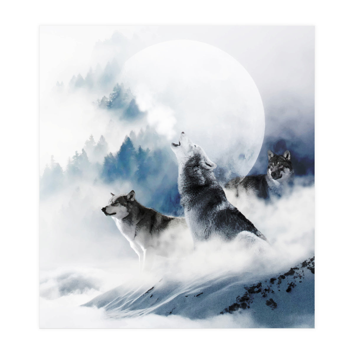 Winter Wolves, Wildlife Wolf Wild Dogs, Snow Full Moon Animals Photography Love Digital (Print Only)