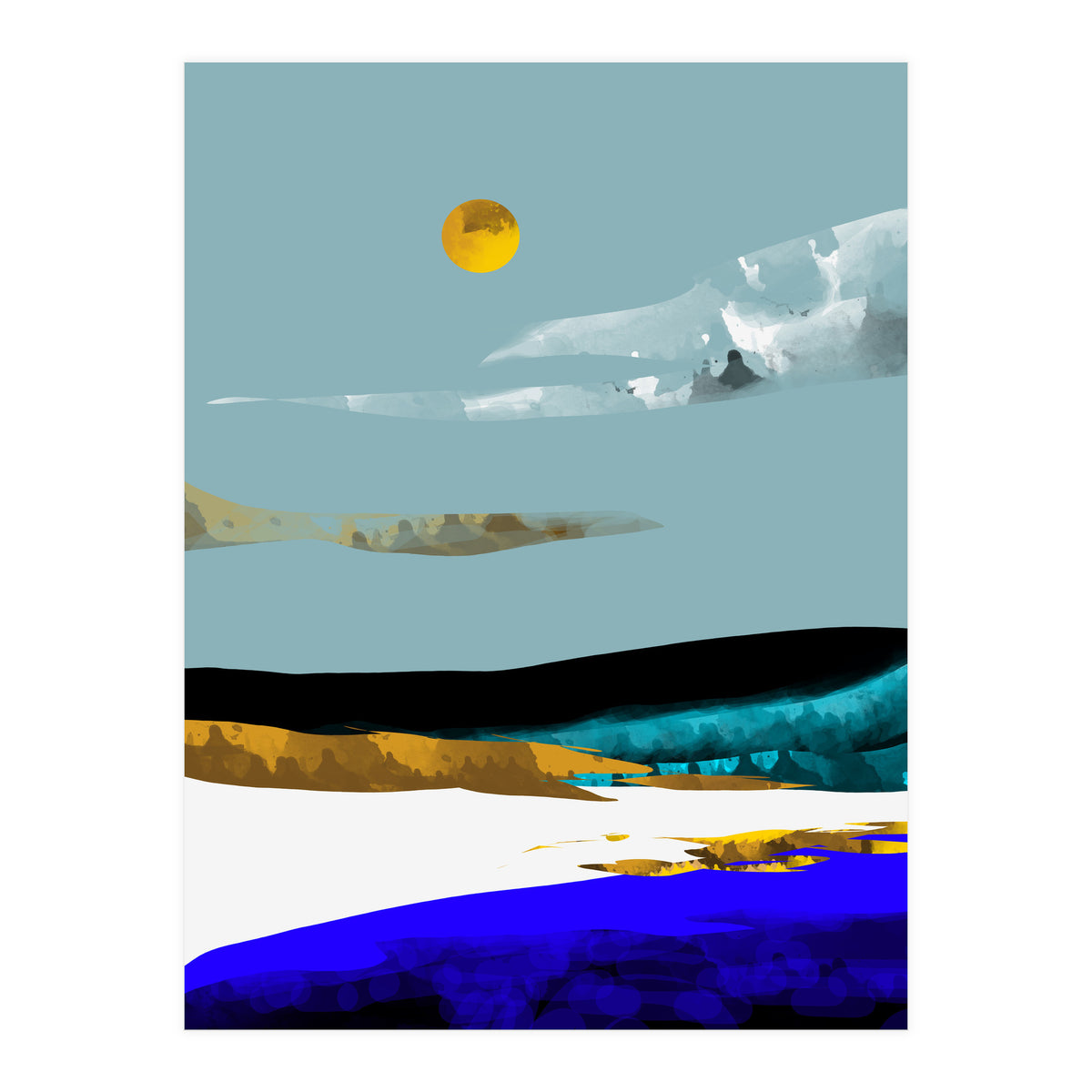 Duality & Intention, Abstract Nature Landscape Adventure Painting, Travel Mountains Sun Sky Scandinavian Clouds (Print Only)