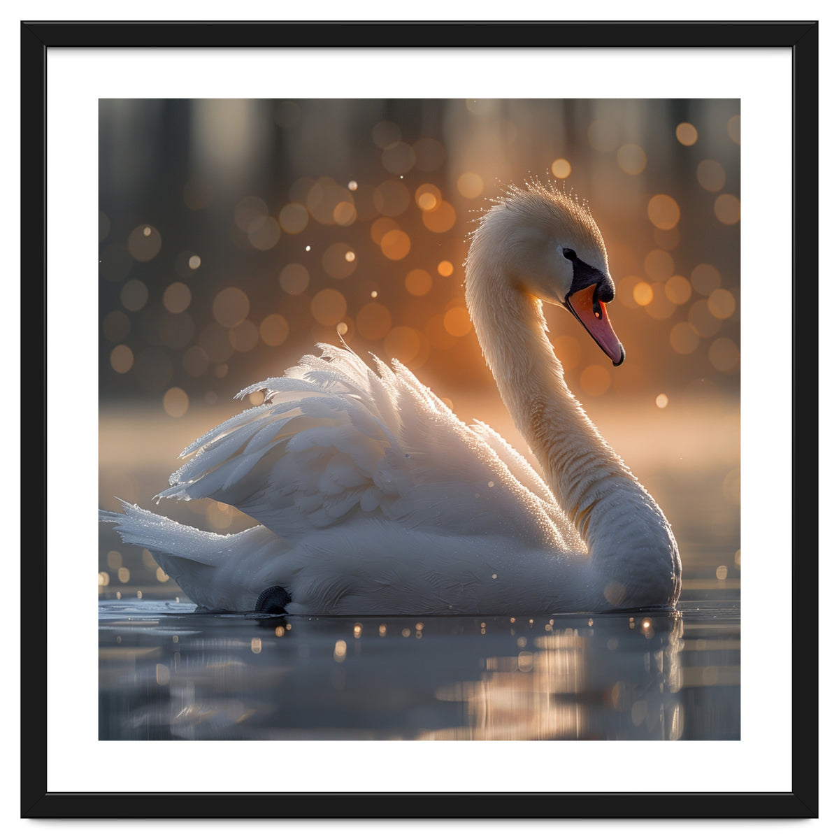 Majestic Swan Gliding On Water During Sunset Golden Hour Wildlife