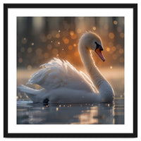 Majestic Swan Gliding On Water During Sunset Golden Hour Wildlife