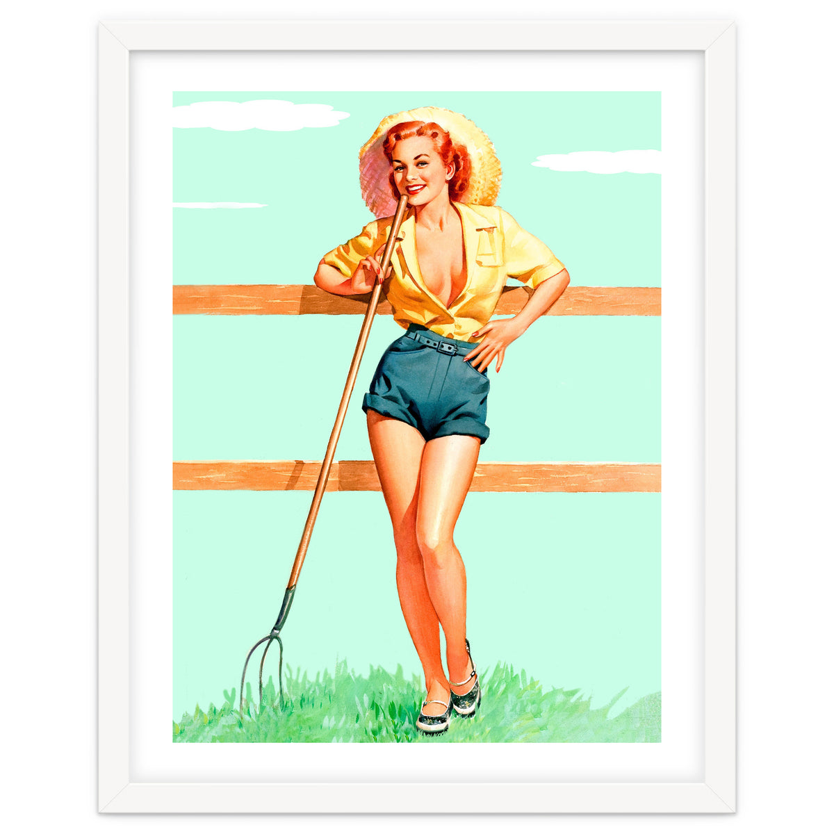 Pinup Country girl Posing With Pitchfork