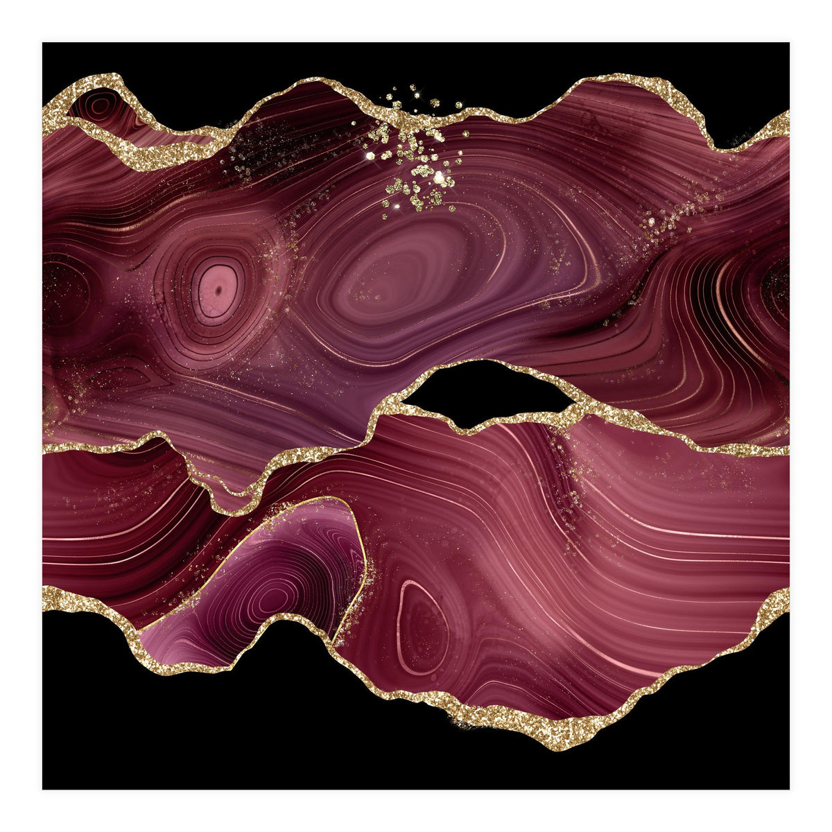 Burgundy & Gold Glitter Agate Texture 03  (Print Only)