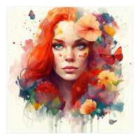 Watercolor Floral Red Hair Woman #5 (Print Only)