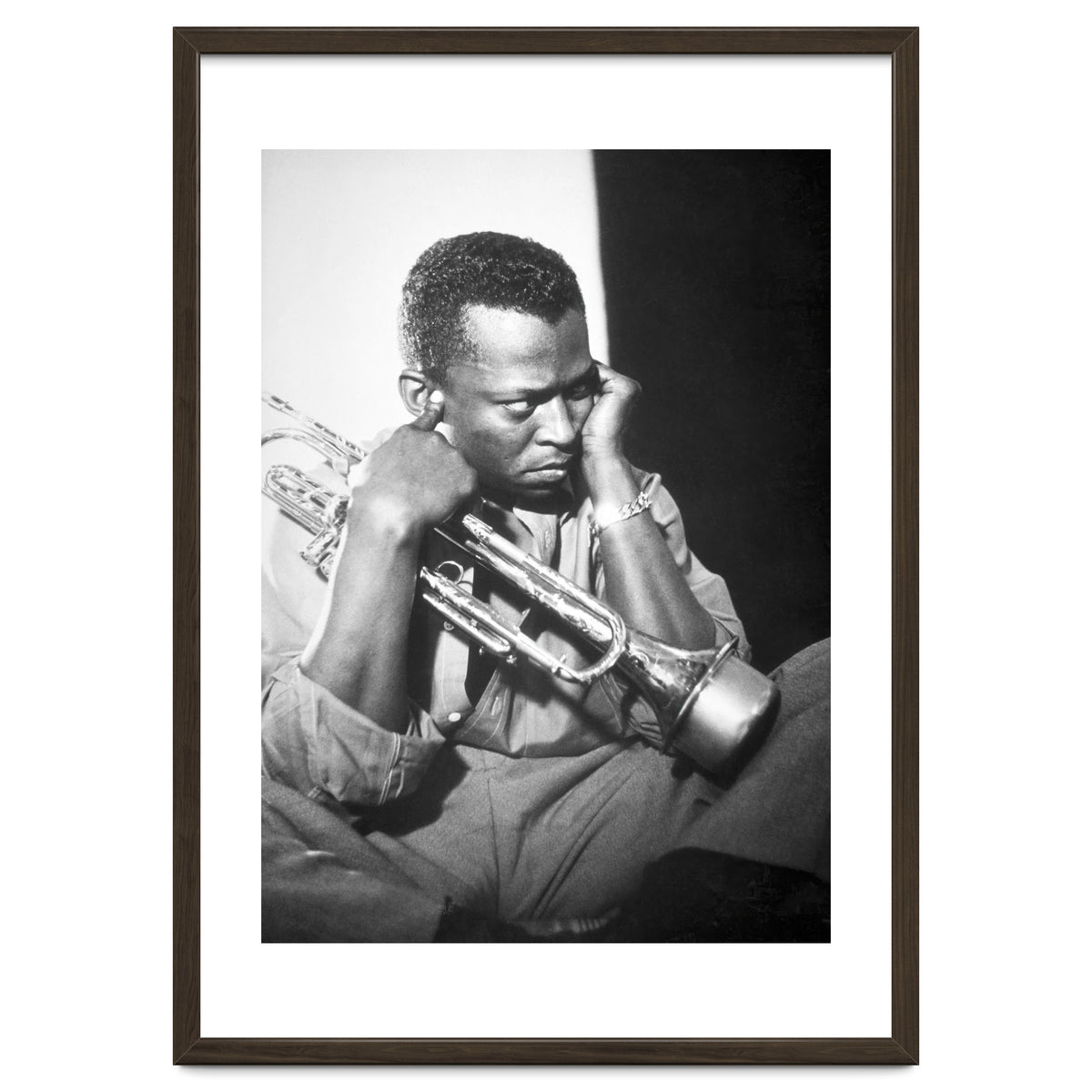 Jazz trumpeter Miles Davis early in his career playing in New York City, circa 1955.