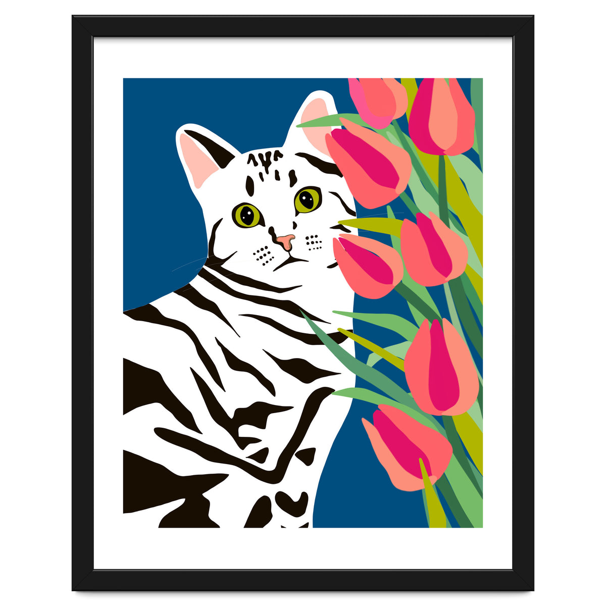 The Poser, Cat Cute Pet Animals Illustration, Pop Of Color Eclectic Pets Bohemian Contemporary Still Life