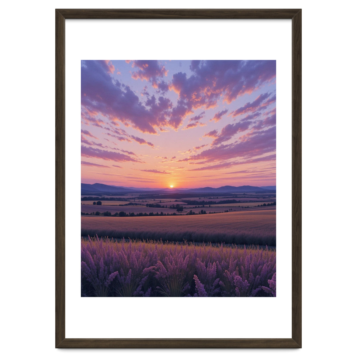 Serene Lavender Fields at Golden Hour Sunset