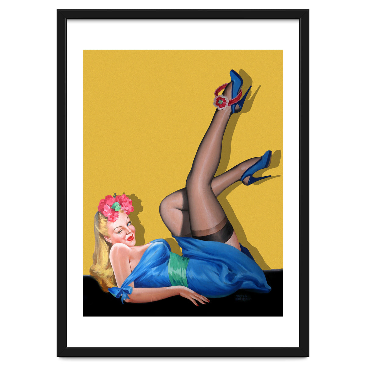 Sexy Pinup Winking Girl In Showing Her New High Heels