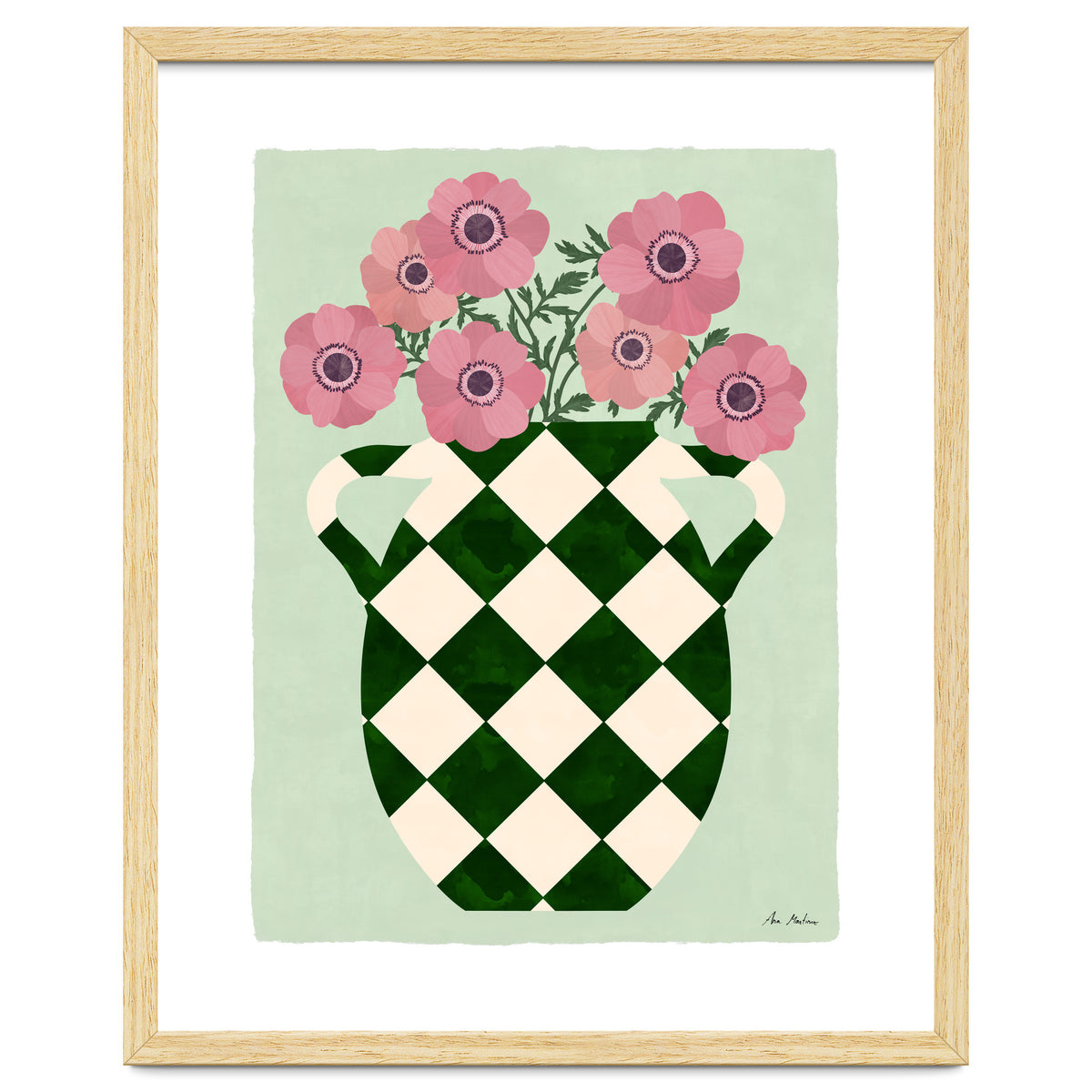 Checkered vase with anemones