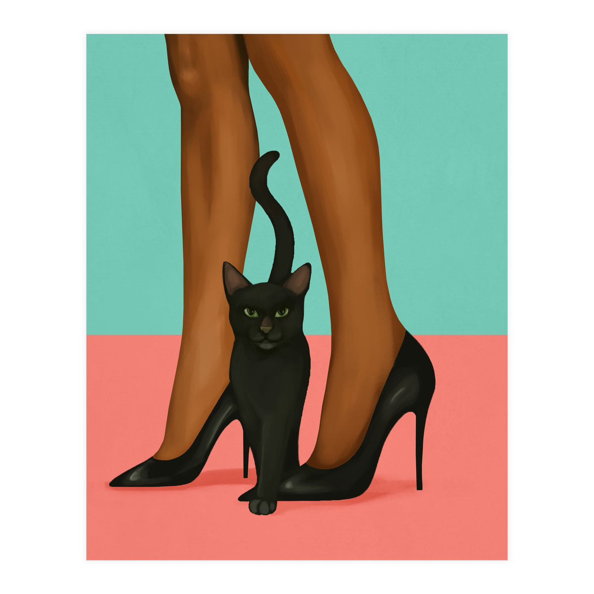 Woman In Heels With Black Cat (Print Only)