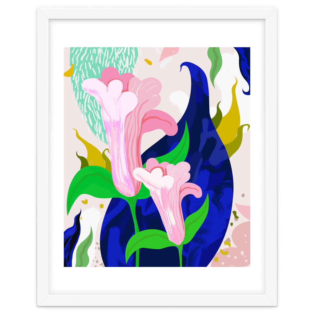 Blue Leaf | Abstract Botanical Floral Painting | Eclectic Pop of Color Nature | Jungle Plants